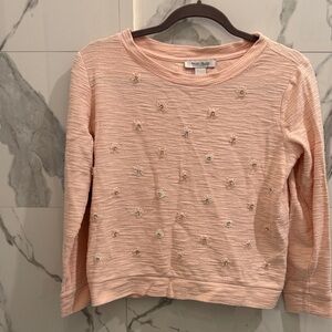White House Black Market Pink Long Sleeve Tee with Embellishments